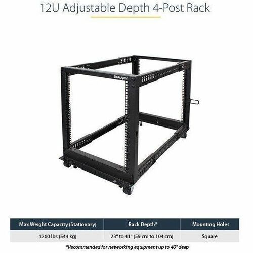 StarTech.com 4-Post 12U Mobile Open Frame Server Rack, 19" Network Rac