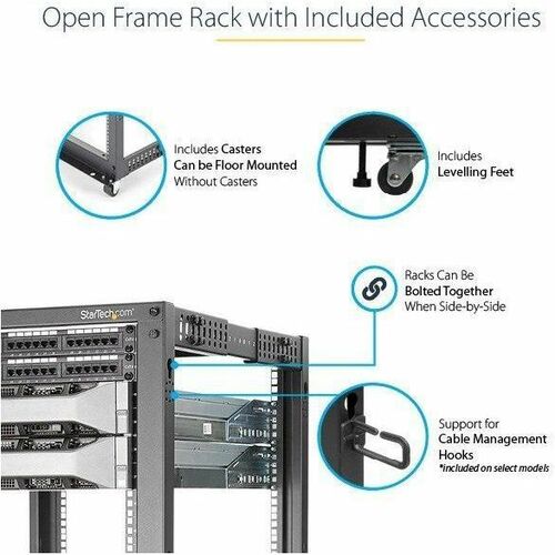 StarTech.com 4-Post 12U Mobile Open Frame Server Rack, 19" Network Rac