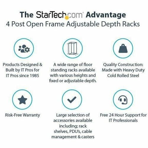 StarTech.com 4-Post 12U Mobile Open Frame Server Rack, 19" Network Rac