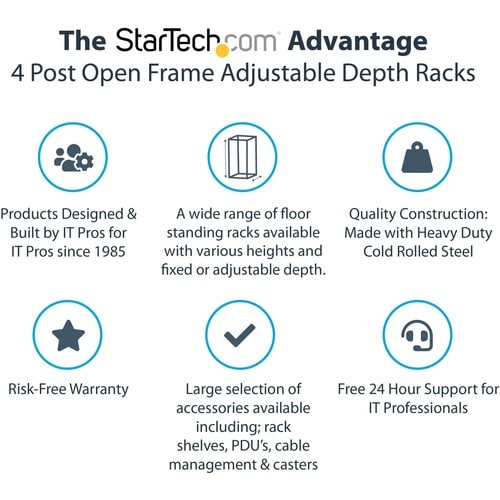 StarTech.com 4-Post 25U Mobile Open Frame Server Rack, 19in Network Ra