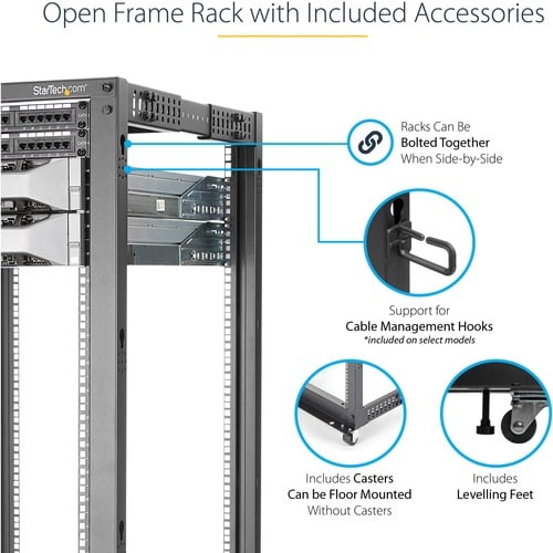 StarTech.com 4-Post 25U Mobile Open Frame Server Rack, 19in Network Ra