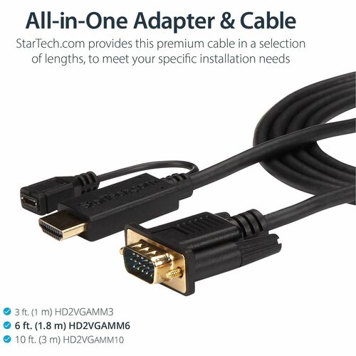 StarTech.com HDMI to VGA Cable - 6 ft / 2m - 1080p - 1920 x 1200 - Active HDMI Cable - Mon