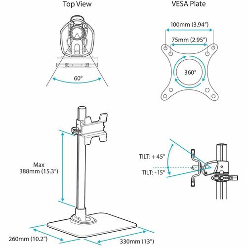 StarTech.com Single Monitor Stand, For up to 34" (