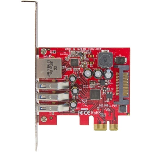 Tarjeta PCI Express USB 3.0 de 3 puertos StarTech.com + Gigabit Ethernet - 5 Gbps