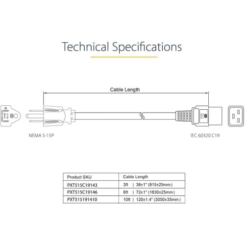 Cable de alimentación resistente StarTech.com de 1 m (3 pies)