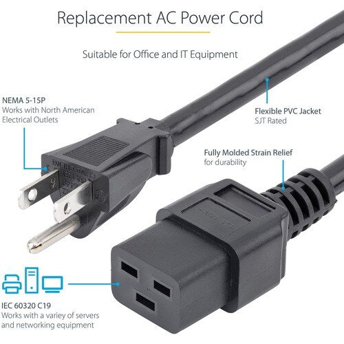 StarTech.com 6ft (1.8m) Heavy Duty Power Cord