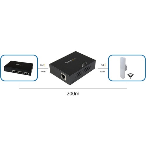 EXTENSOR DE ALCANCE POE+ DE 330 PIES REPETIDOR DE ALIMENTACIÓN POR ETHERNET GIG