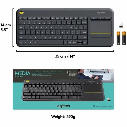 Clavier sans fil Logitech K400 Plus Touchpad - Connectivité sans fil - Interface USB