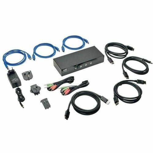 4-PORT DISPLAYPORT KVM SWITCH WITH AUDIO CABLES AND USB 3.0 SUPER