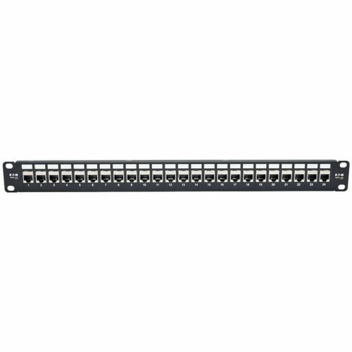 Panel de conexión Cat6a de 24 puertos, blindado, con alimentación pasante, para montaje en rack RJ45 1U - 24