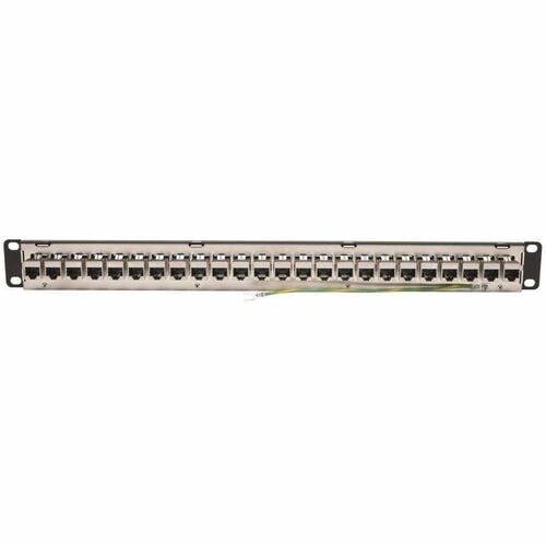 Panel de conexión Cat6a de 24 puertos, blindado, con alimentación pasante, para montaje en rack RJ45 1U - 24