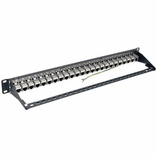 Panel de conexión Cat6a de 24 puertos, blindado, con alimentación pasante, para montaje en rack RJ45 1U - 24