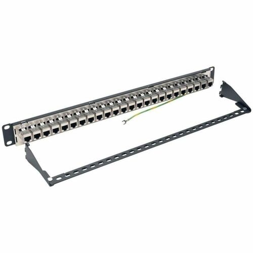 Panel de conexión Cat6a de 24 puertos, blindado, con alimentación pasante, para montaje en rack RJ45 1U - 24