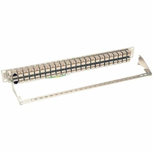 Panel de conexión Cat6a de 48 puertos para montaje en rack, blindado, con alimentación pasante RJ45 1U - 48