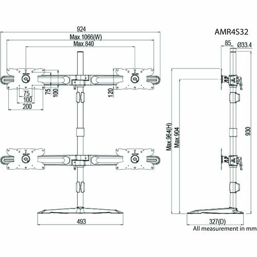 Support pour écran quadruple Amer (32 pouces max.)