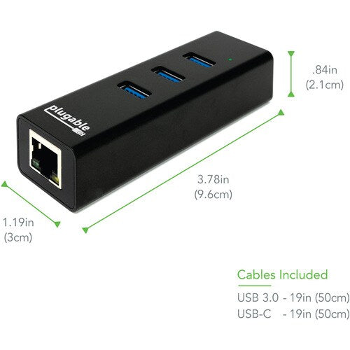 Hub USB enfichable avec Ethernet, hub alimenté par bus USB 3.0 à 3 ports