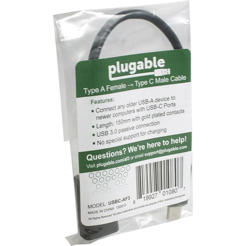 Plugable USB 3.0 Passive Type-A to Type-C Cable (6in/15cm) - 7.9\" (200 mm) USB/