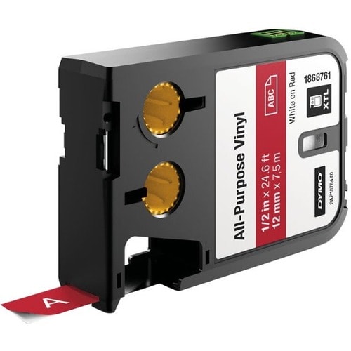 Dymo Label Tape - 15/32\" Width - Thermal Transfer - Red - Vinyl - Water Resista