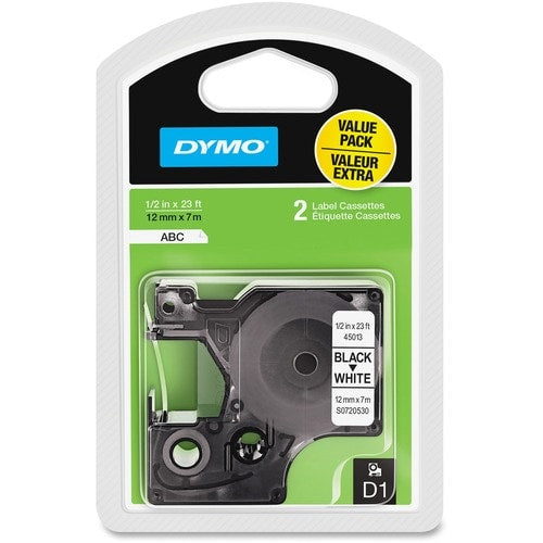 Dymo D1 1/2\" Tape Label Cassette - 1/2\" (12.70 mm) Width -