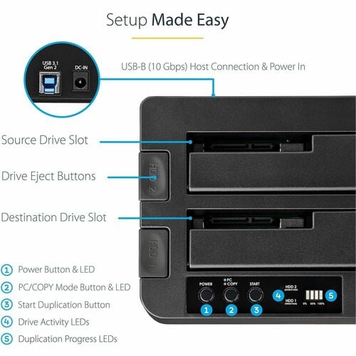 StarTech.com Standalone Hard Drive Duplicator, External Dual Bay HDD/S
