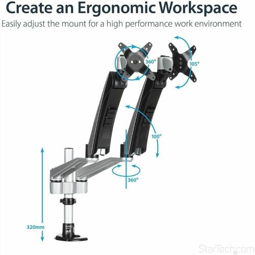StarTech.com Desk Mount Dual Monitor Arm, Full Mot