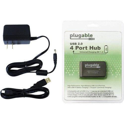 Hub USB 2.0 haute vitesse 4 ports Plugable avec adaptateur secteur 12,5 W. - USB 2.0 Type A