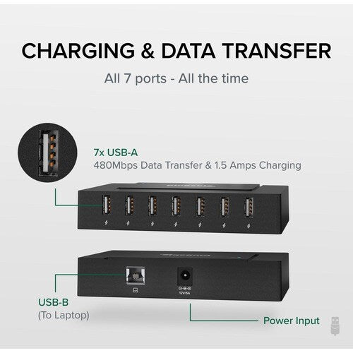 Hub de charge haute vitesse 7 ports USB 2.0 Plugable avec adaptateur secteur 60 W. - USB 2.0 Type A