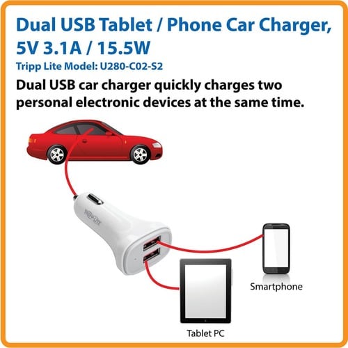 Chargeur de voiture USB double port Tripp Lite par Eaton pour tablettes et téléphones portables