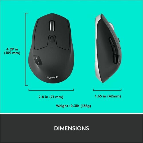 Logitech M720 Triathlon Multi-Device Wireless Mouse, Bluetooth, USB