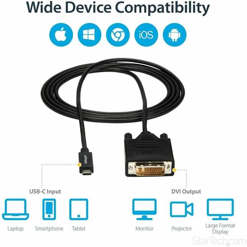 StarTech.com 6.6 ft / 2 m USB-C to DVI Cable - USB Type-C Video Adapter Cable - 1920 x 120