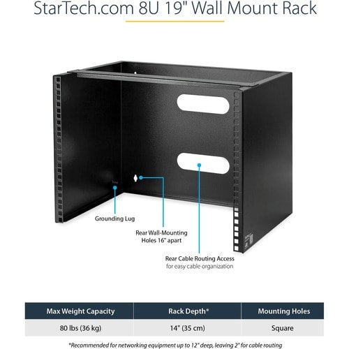 StarTech.com 8U Wall Mount Rack, 14in Deep, 19 inch Wall Mount Network