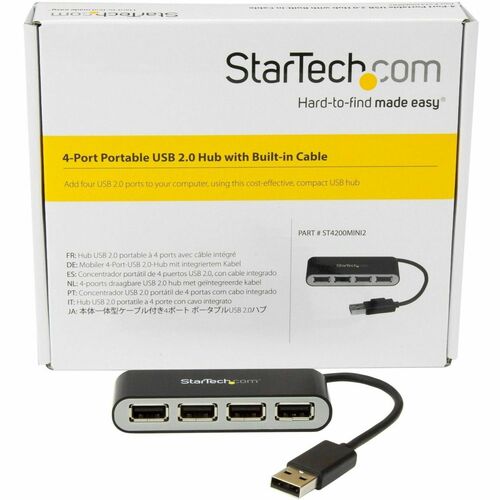 Concentrador USB 2.0 portátil de 4 puertos con cable integrado de StarTech.com - Concentrador USB de 4 puertos