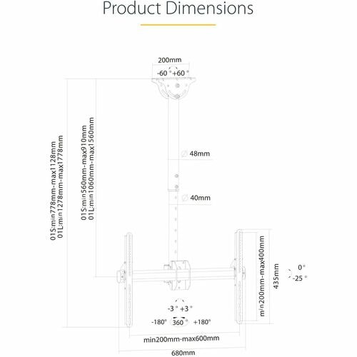 Support de plafond pour téléviseur StarTech.com, complet