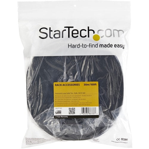 StarTech.com Hook-and-Loop Cable Management Tie - 100 ft. Bulk Roll - Black - Cu