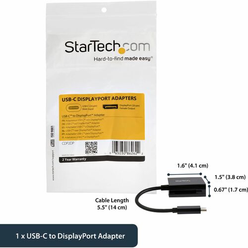 Adaptador USB C a DisplayPort 4K 60Hz de StarTech.com - Conector de video para monitor USB tipo C a DP 1.4
