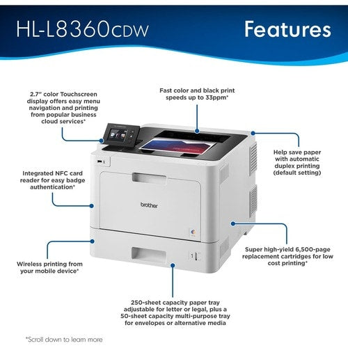 HL-L8360CDW CLR LASER 33PPM .2400X600DPI USB 512MB DUPL P