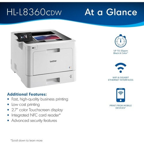HL-L8360CDW CLR LASER 33PPM .2400X600DPI USB 512MB DUPL P