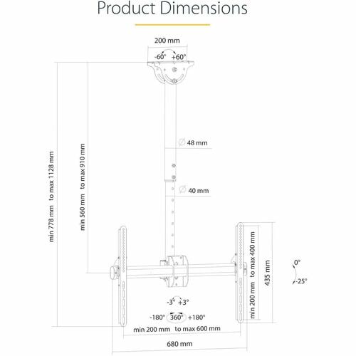 Support de plafond pour téléviseur StarTech.com, complet