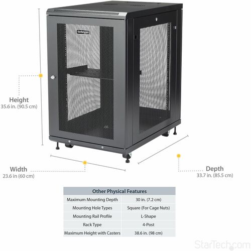 StarTech.com 4-Post 18U Server Rack Cabinet, 19" Data Rack Cabinet for