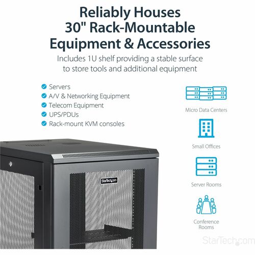 StarTech.com 4-Post 18U Server Rack Cabinet, 19" Data Rack Cabinet for