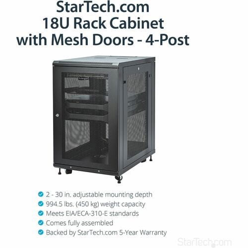 StarTech.com 4-Post 18U Server Rack Cabinet, 19" Data Rack Cabinet for