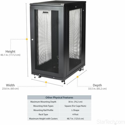 StarTech.com 4-Post 24U Server Rack Cabinet, 19" Data Rack Cabinet for