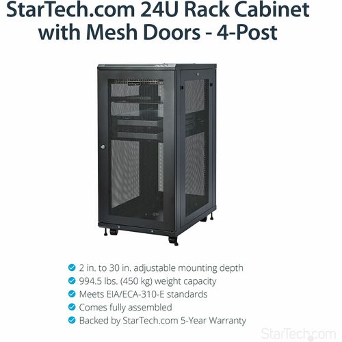 StarTech.com 4-Post 24U Server Rack Cabinet, 19" Data Rack Cabinet for