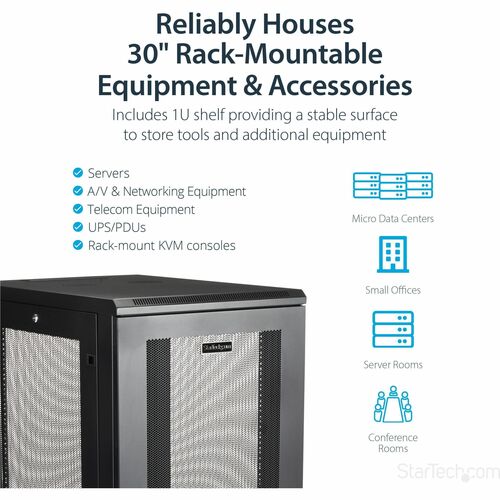 StarTech.com 4-Post 24U Server Rack Cabinet, 19" Data Rack Cabinet for
