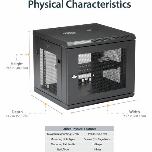StarTech.com 4-Post 9U Wall Mount Network Cabinet, 19" Wall-Mounted Se