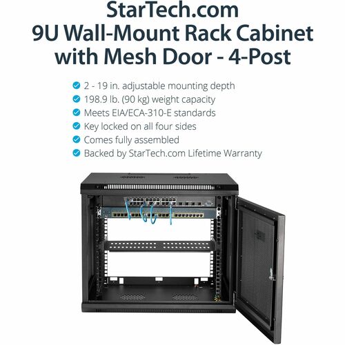 StarTech.com 4-Post 9U Wall Mount Network Cabinet, 19" Wall-Mounted Se