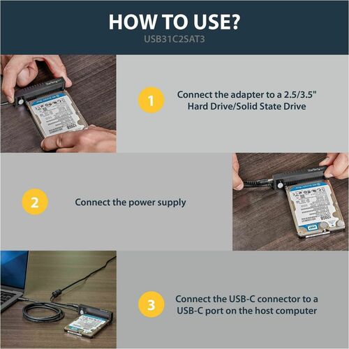 Cable adaptador USB C a SATA de StarTech.com para unidades SSD/HDD de 2,5"/3,5"