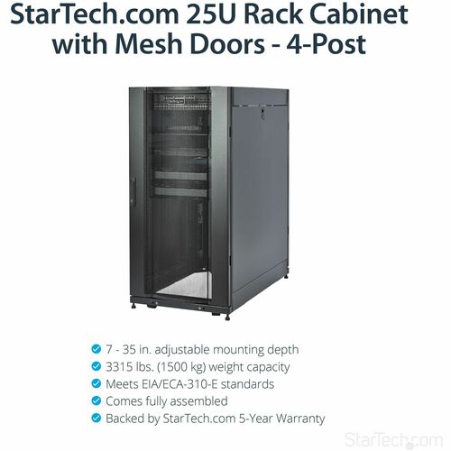 StarTech.com 4-Post 25U Server Rack Cabinet, 19" Data Rack Cabinet for