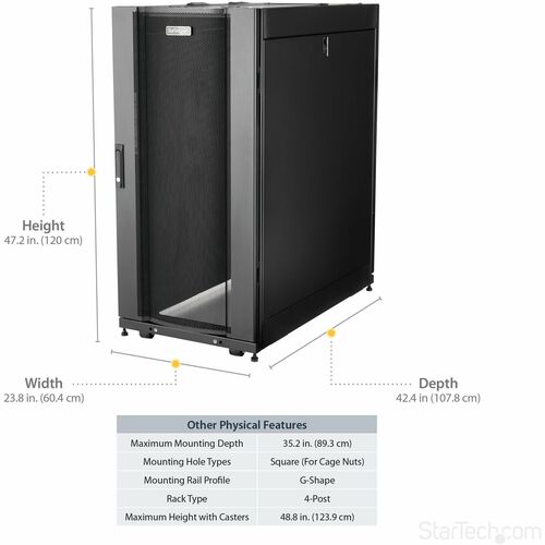 StarTech.com 4-Post 25U Server Rack Cabinet, 19" Data Rack Cabinet for