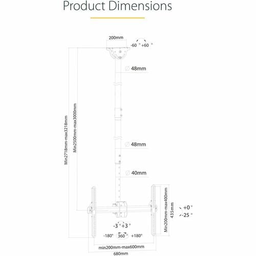 Support de plafond pour téléviseur StarTech.com, complet